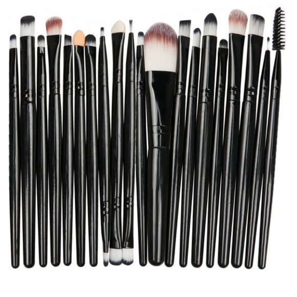 Makeup Brushes - Set of 20 - Black Handles - 6" long - with Leather Travel Case - Picture 1 of 11
